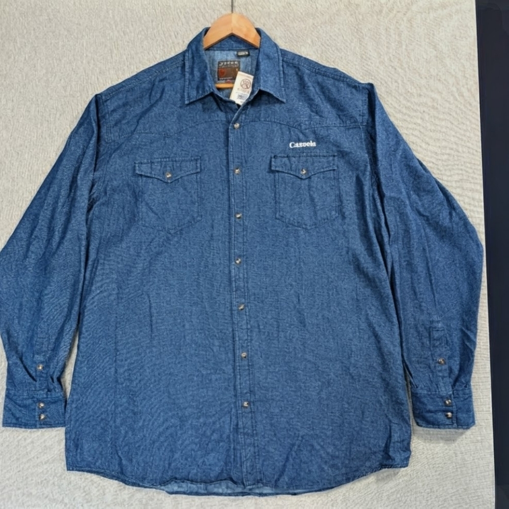 Roper Denim Western Shirt Men's XLT Blue 100% Cotton Long Sleeve